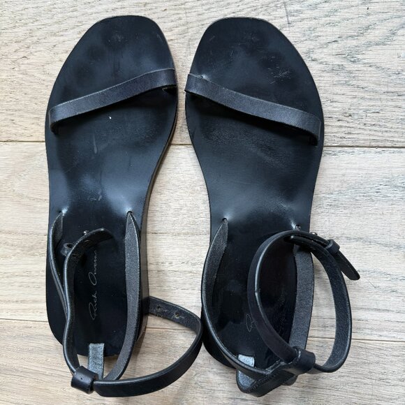 Rick Owens Black Leather Ankle Strap Sandals - Picture 1 of 2